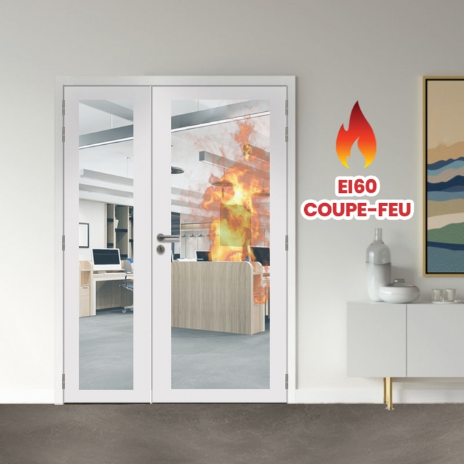 Bloc porte 2 vantaux vitré...