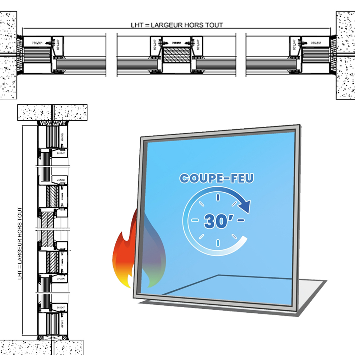 Châssis vitré coupe-feu 30mn sur-mesure