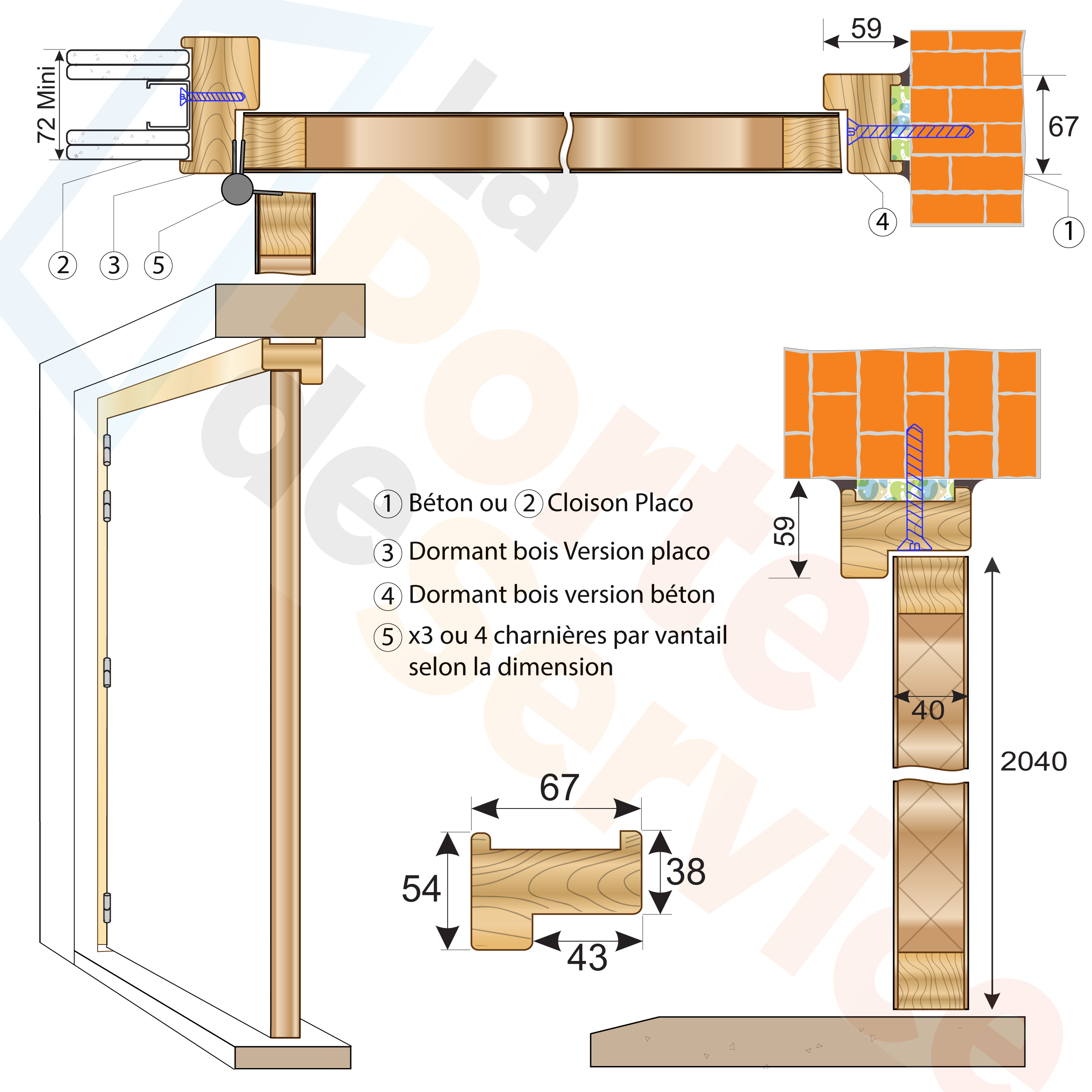 Bloc porte bois 1 vantail coupe-feu EI30