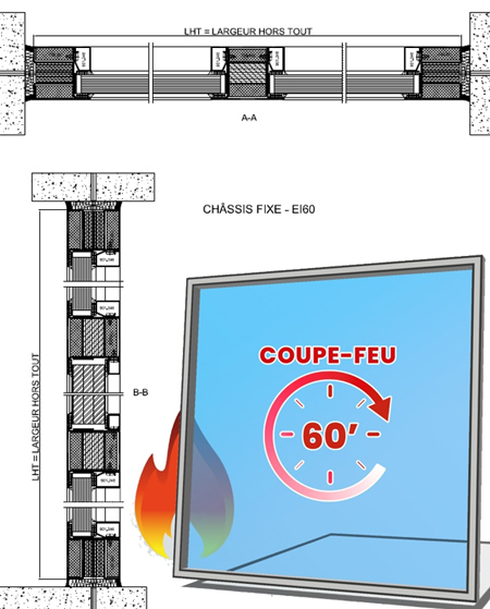 Châssis vitré coupe-feu 60 mn en stock