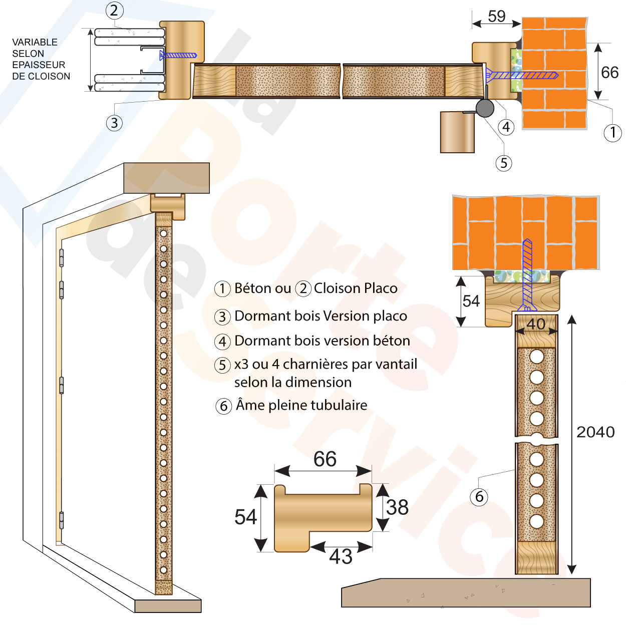 Bloc porte bois 1 vantail tertiaire sur-mesure