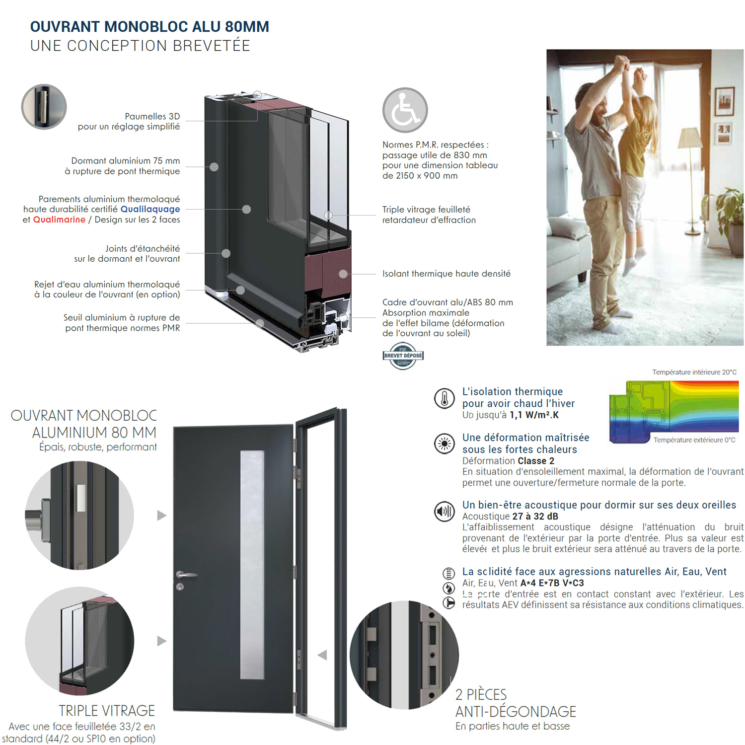 Porte d'entrée aluminium ISA destockage M20