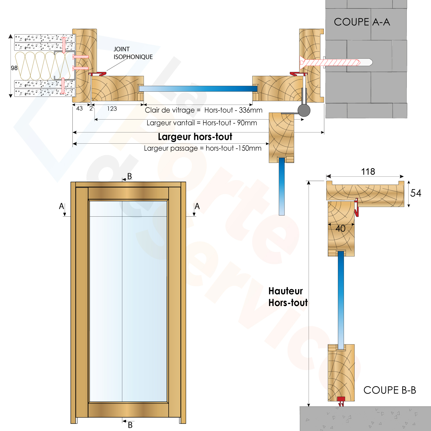 Bloc porte vitré 1 vantail premium sur-mesure