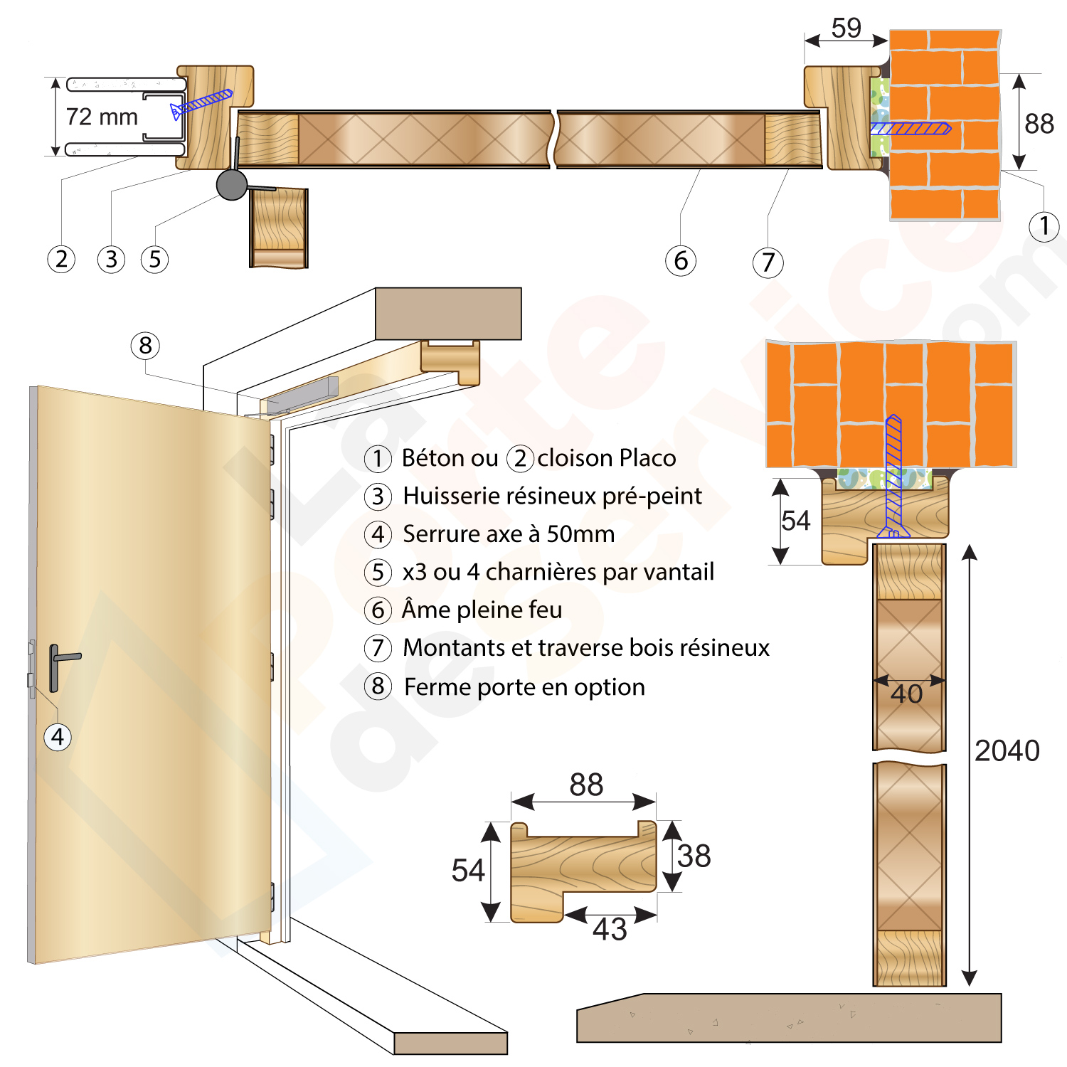 Bloc porte bois 1 vantail tertiaire en stock